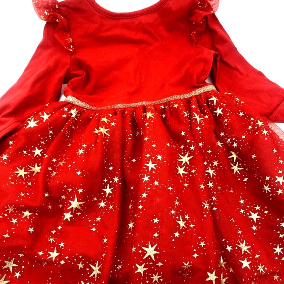Toddler Girls Dress Size 4T Red Gold Stars Lace Children Kids Long Sleeve - Picture 6 of 8